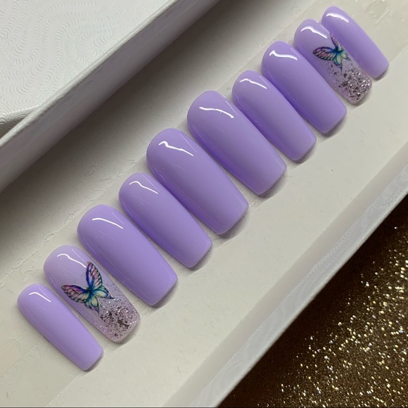 Glitter Fade Encapsulated Butterfly Custom Luxury Press Ons - Picture 4 of 4
